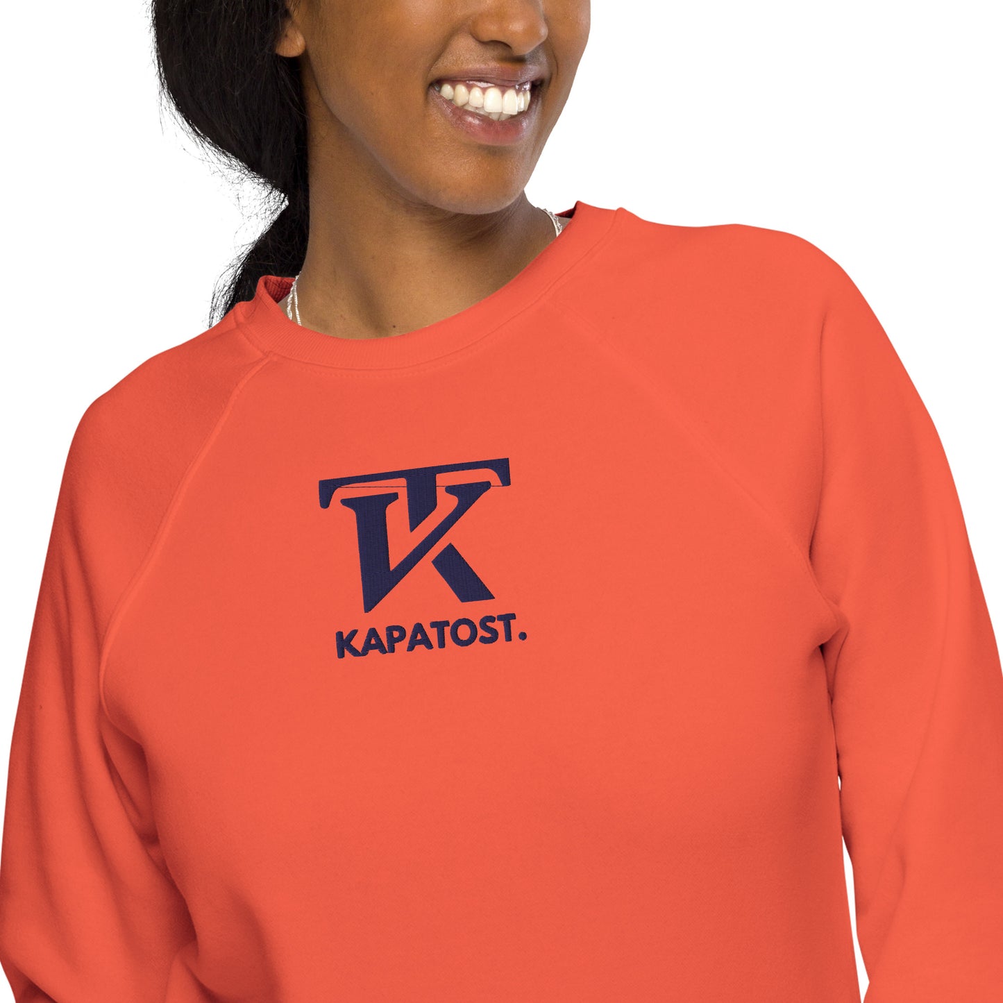 KT Orange intense - Felpa raglan in tessuto organico unisex